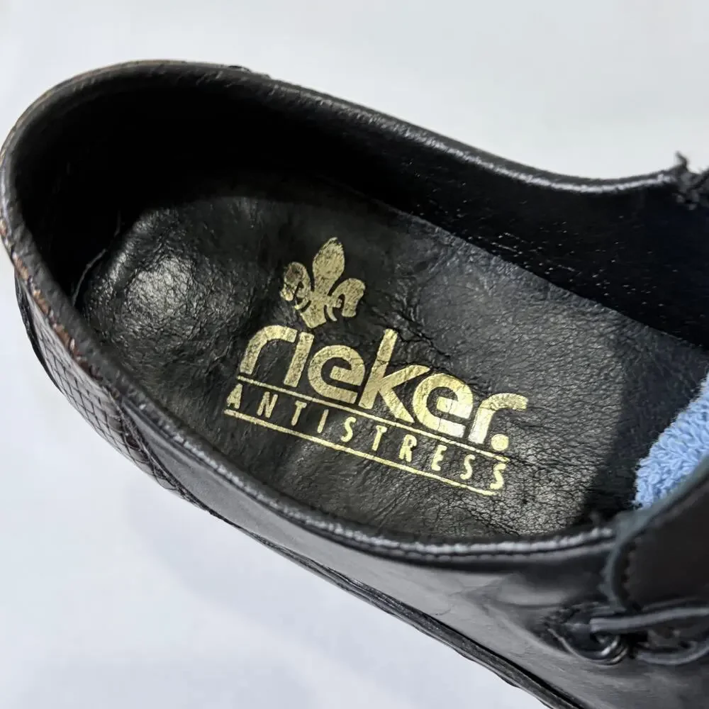 Rieker Comfort Slip On Shoes Womens 39 US 8 Black Leather Brown Argyle Metallic